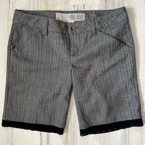 Guess Women’s Size 26 Grey and Black Pinstripe shorts with lace detailing